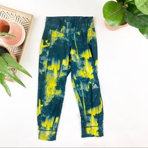 Adidas Patterned Cropped Leggings Green Xs